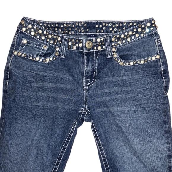 Blue Faith Rhinestone Studded Skinny Jeans Low Rise Medium Wash Size 5 / 6 - Picture 3 of 6